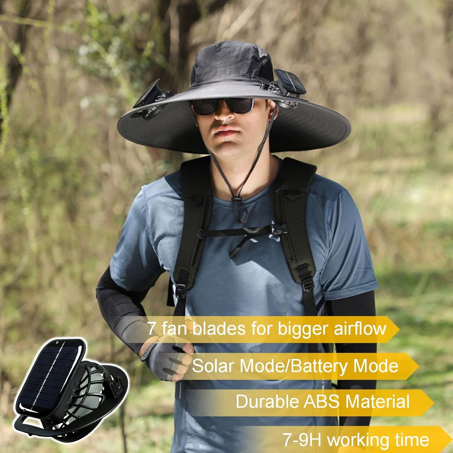 Outdoor Wide Brim Sun Hat with Solar Fan, Solar & USB Charging,Outdoor Fishing Hat,Hat with Fan,Solar Fan Hat Upf50+